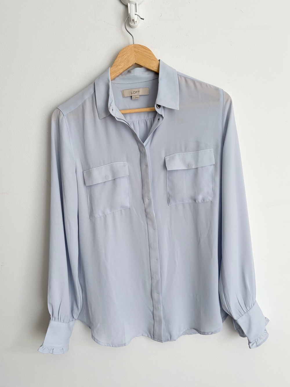 LOFT Light Blue Ruffle Cuff Utility Blouse Officecore Romantic S